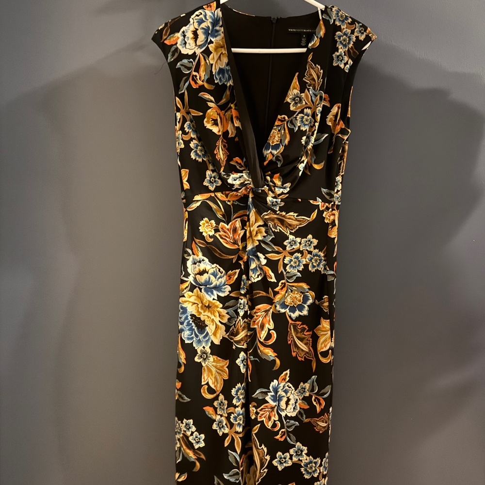 White House Black Market Black Floral Midi Dress